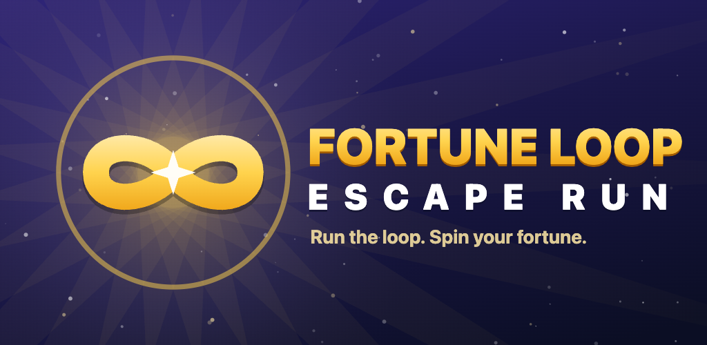 Fortune Loop: Escape Run — gold infinity loop logo on an indigo night sky